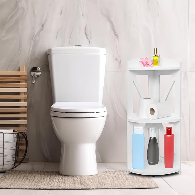 Corner Shelf Stand, Corner Bookshelf, Small Corner Shelves by Natural Wood, Plant Stand, Corner Bookcase for Living Room, Home Office, Bedroom, (White, 3 Tier)