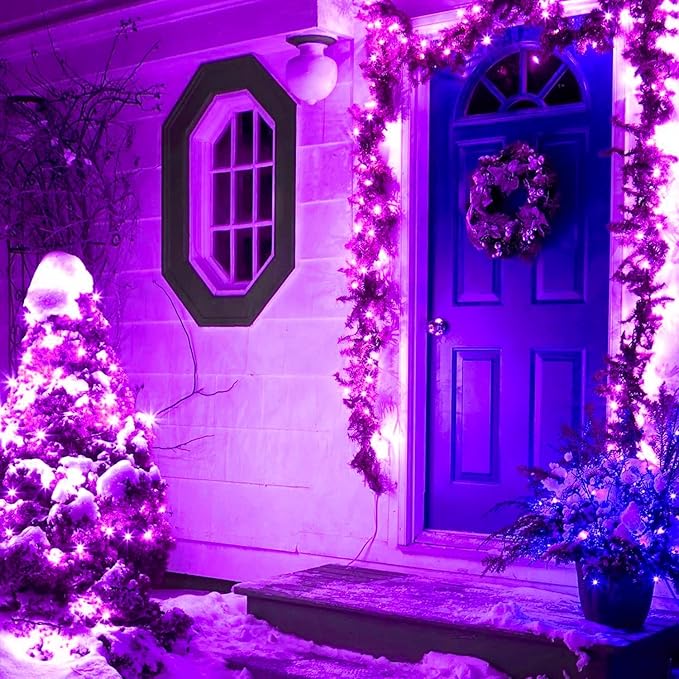 JMEXSUSS 163 FT 500 LED Purple Christmas Lights, 8 Modes String Light Indoor Outdoor Waterproof, Remote Control Purple Lights Plug-in for Roof Bedroom Party Christmas Tree Decorations