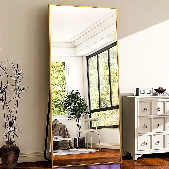 HARRITPURE 78" x 35" Full Length Mirror - Rectangle Full Body Mirror Aluminun Alloy Frame for Cloakroom Bedroom Standing Mirrors,Gold