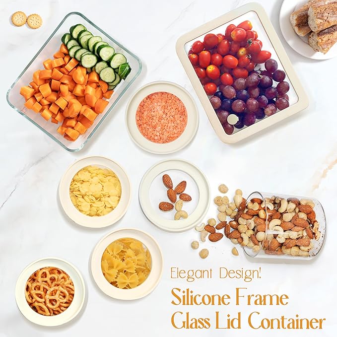 Urban Green Glass Food Storage Jar with Glass Lid, Food Canister Set with Airtight Lids, Pantry Jar for Kitchen Organization. Food Storage Container Set in 6 pack of 26oz