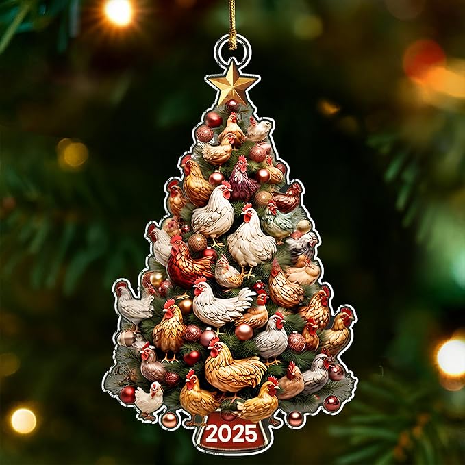 Chicken Ornament - Chicken Ornaments for Christmas Tree, Unique Gifts for Chicken Lovers, Farm Animal Christmas Ornaments, Rooster Ornament for Holiday Decoration, Ideal Animal Themed Gifts