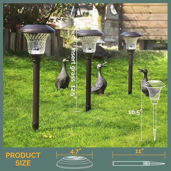 GIGALUMI 8 Pack Solar Pathway Lights, Solar Garden Lights Outdoor Warm White, Waterproof Led Path Lights for Yard, Patio, Landscape, Walkway (Brown)