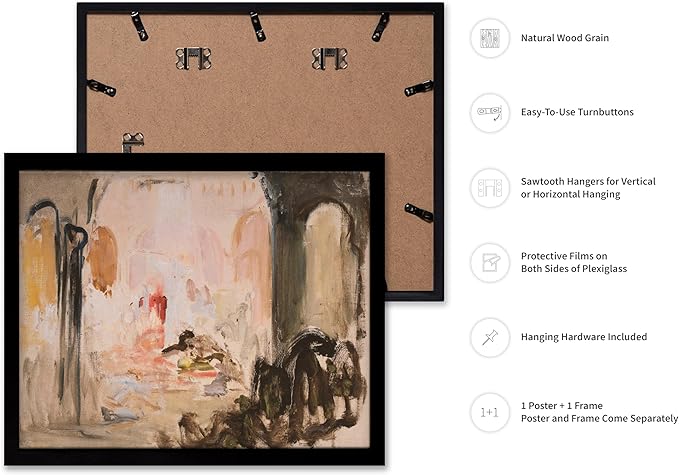 Poster Master Vintage Abstract Retro City Landscape Painting Print - Moody Modern Farmhouse Aesthetic Art - Great Living Room or Office Decor, 8x10 Black Framed