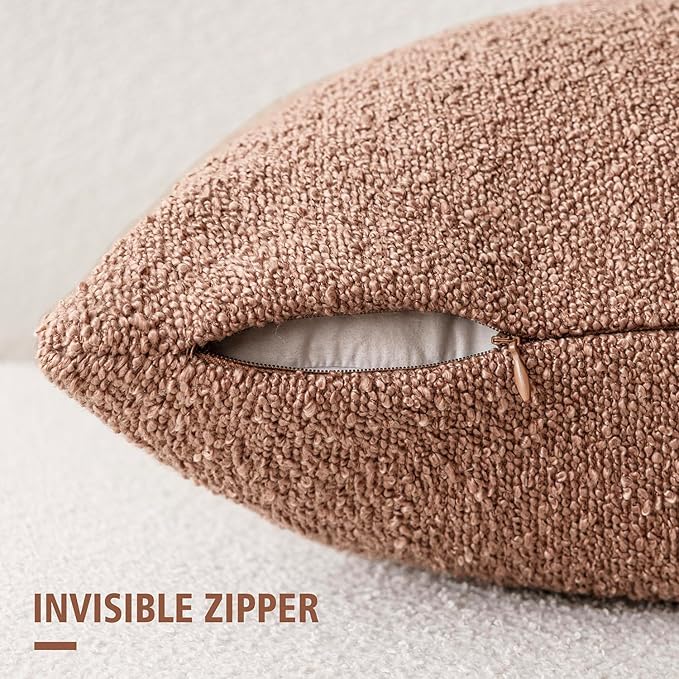 Foindtower Pack of 2 Textured Boucle Throw Pillow Covers Accent Solid Pillow Cases Cozy Soft Decorative Couch Cushion Case for Chair Sofa Bedroom Living Room Home Decor 18x18 Inch Dusty Orange Hazel