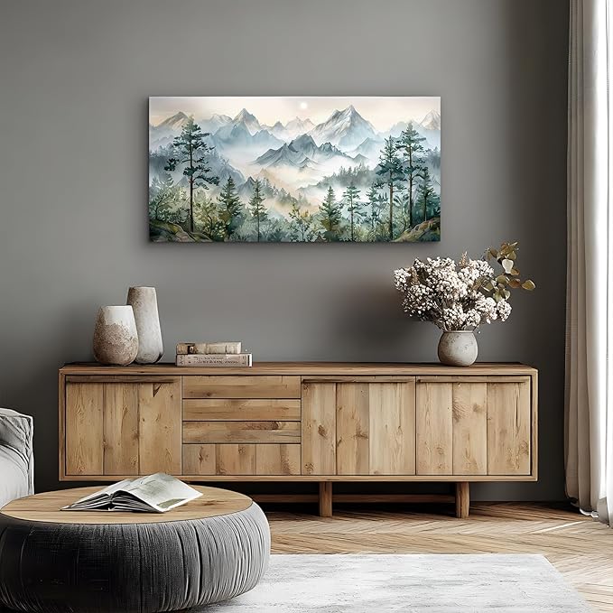 SERIMINO Large Mountain Landscape Wall Art for Living Room, Nature Scenery Paintings Bedroom Decor Aesthetic, Green Pictures Wall Decor Modern Home Decor Artwork 20"X40"