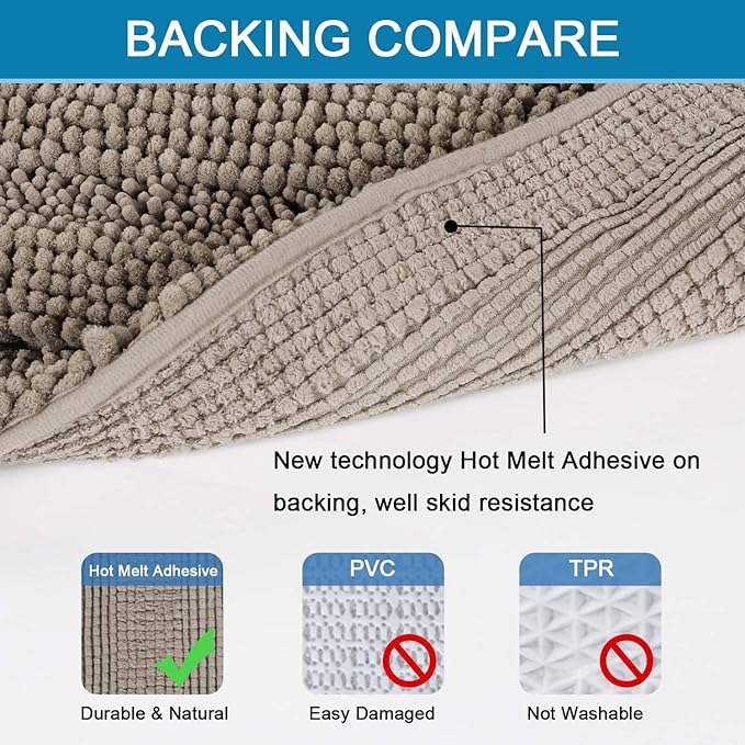 H.VERSAILTEX Bathroom Rugs Bath Rug Set 2 Piece Bathroom Contour Rug Toilet Mat Sets Non Slip Contour Bath Rug Ultra Thick Water Absorbent Striped Bath Mats Washable(20" x 32" Plus 20" x 20" U, Taupe)