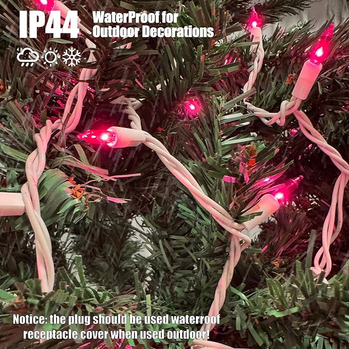Christmas Lights 100 Count Pink Christmas Tree String Lights with White Wire for Outdoor Indoor Christmas Decorations Wedding Decorations Valentines Day Decor,UL Certified (21feet)