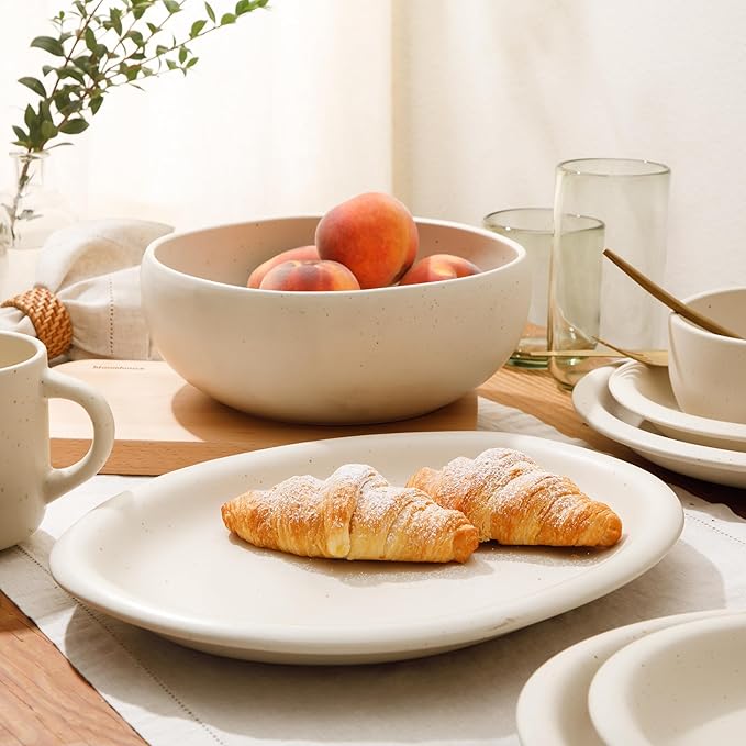 Bloomhouse Corsica Clay 2 Piece Oval Platter and Bowl Serving Set - Sea Salt White