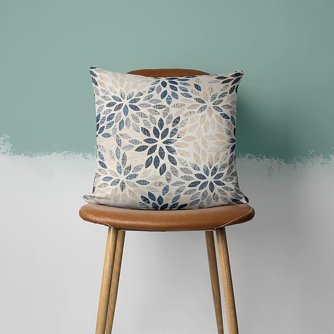 Dahlia Pillow Covers 16x16 Inch Set of 2 Summer Rust Geometric Flower Outdoor Decorative Throw Pillows Farmhouse Navy Blue Pillow Case Linen Square Cushion Cover for Home Sofa Bedroom Living Room