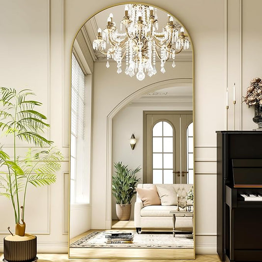 78"x38" Arched Full Length Mirror with HD Real Glass, Aluminum Frame, Shatter-Resistant, Wall Mounted or Standing, Gold Floor Mirror for Bedroom & Dressing Room