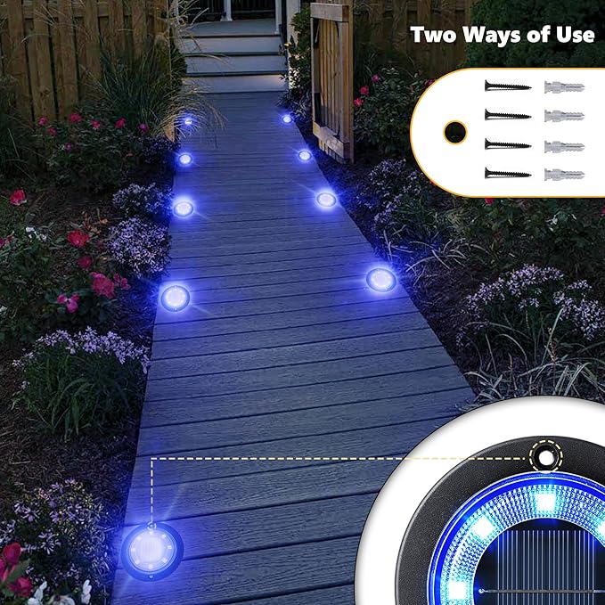 Flacchi Solar Ground Lights - Solar Powered Lights Outdoor Solar Disk Light Waterproof Landscape Light for Patio Yard Pathway Walkway Driveway (Blue, 2 Pack)