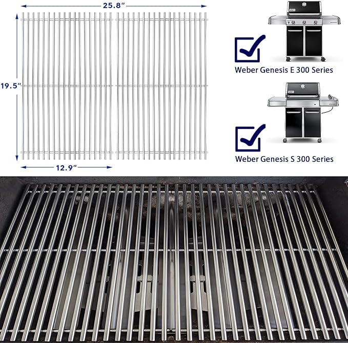 Genesis Grill Parts for Weber 300 Weber 310 Weber 330 Genesis E330 E310 S310 S330 EP330 S320 E320 Grill Parts, 17.5" Flavorizer Bars 7620 Genesis 7528 Grill Grates 7622 Heat Deflector Grill Accessory