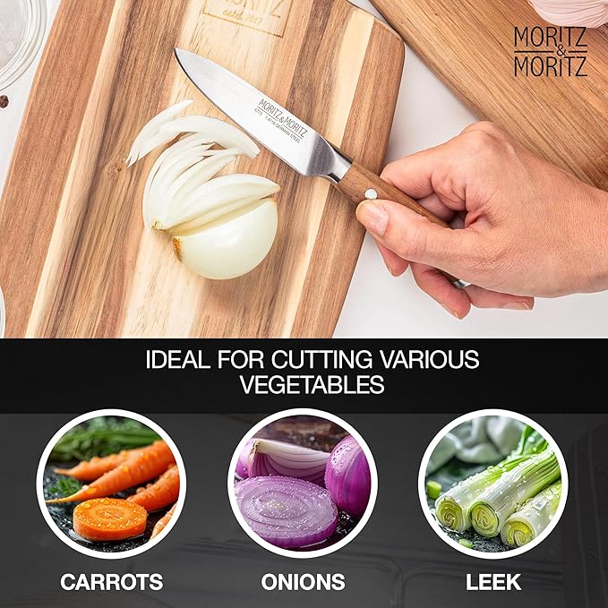 Moritz & Moritz 4-Inch Paring Knife, German Stainless Steel Blade with Acacia Wood Handle, Precision Fruit and Vegetable Knife, Small Kitchen Knife for Cutting, Peeling, Chopping