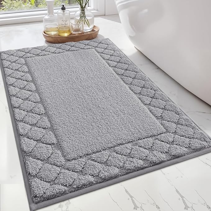LUMI Bathroom Rugs, Ultra Soft Absorbent Bath Mat for Shower, Non Slip Washable Bath Rugs with Rubber Backing, Microfiber Plush Quick Dry Floor Mat for Bathtub, Floor, Grey, 24x36