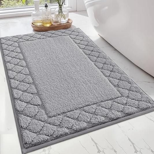 LUMI Bathroom Rugs, Ultra Soft Absorbent Bath Mat for Shower, Non Slip Washable Bath Rugs with Rubber Backing, Microfiber Plush Quick Dry Floor Mat for Bathtub, Floor, Grey, 24x36