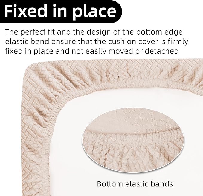 Rv Dinette Cushion Covers,Jacquard Stretchable Camper Cushion Cover,RV Cushion Slipcover,Rv Couch Cover Replacement for RV Camper Car Bench,2 Backrest Covers and 2 Bench Covers (Twill,Rice White)