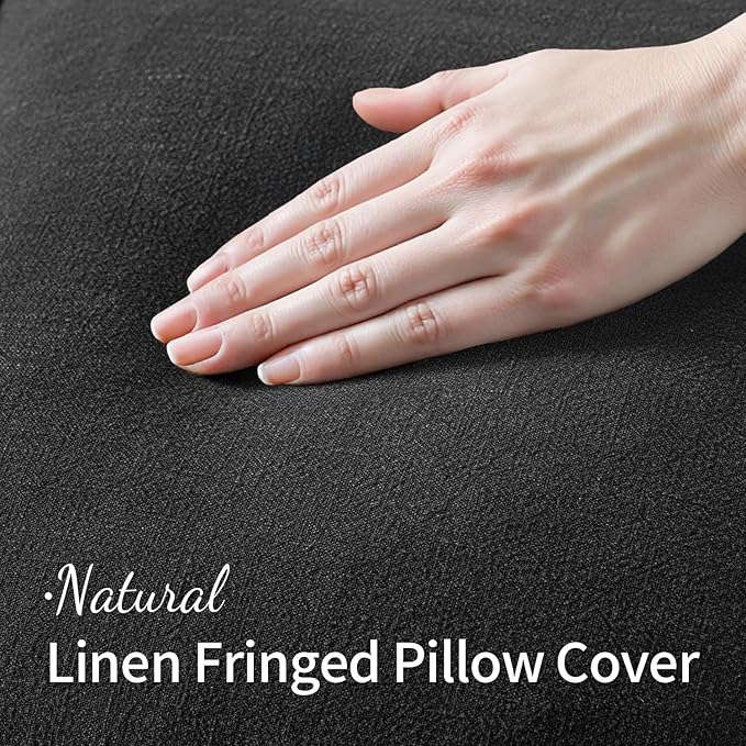 MIULEE Decorative Throw Pillow Covers Neutral Linen Fringe Throw Pillows Euro Shams Set of 2 Black Boho Farmhouse Cushion Covers for Couch Sofa Bed Living Room Spring Home Decor 24x24 Inch