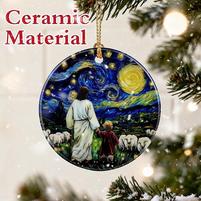 Jesus with Child Ornament, Starry Night Ornament, Christmas Ornaments, Christmas Tree Decorations, Christian Home Decor, Christian Gifts, Religious Gifts for Her or Him, Gift Exchange & Gift Idea