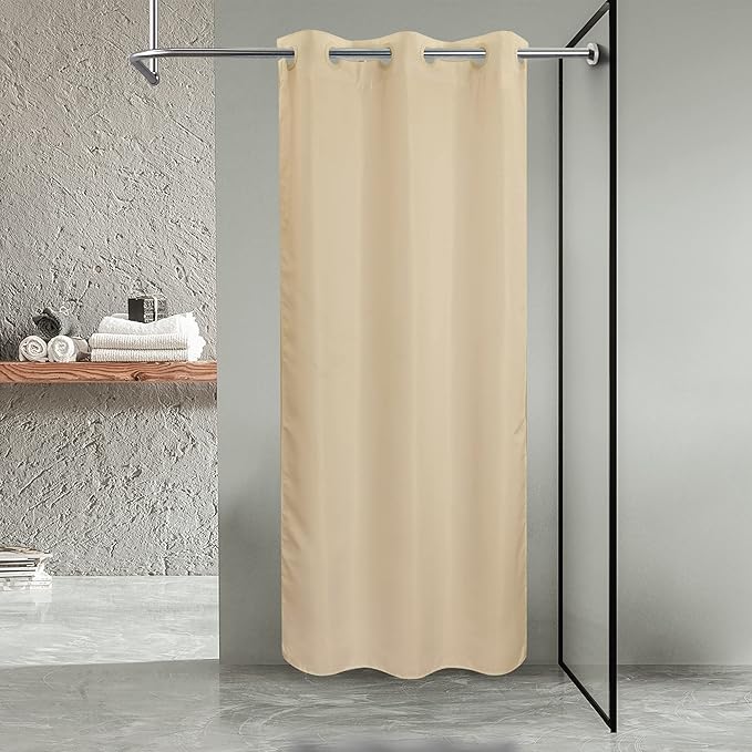 River Dream Stall Size No Hook Beige Shower Curtain Soft Microfiber - 36" Wide Small Fabric Shower Curtain Set for Narrow Stall, Waterproof & Washable, Bottom Magnets, Beige, 36x74