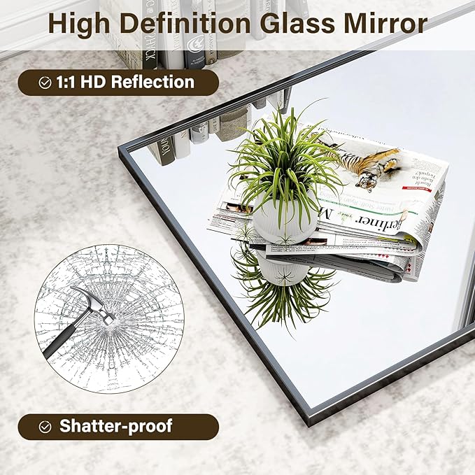 HARRITPURE 24"x36" Framed Bathroom Mirror for Wall Rectangle Mirror Aluminum Alloy Frame Wall-Mounted for Farmhouse Entryway Bedroom Living Room Black