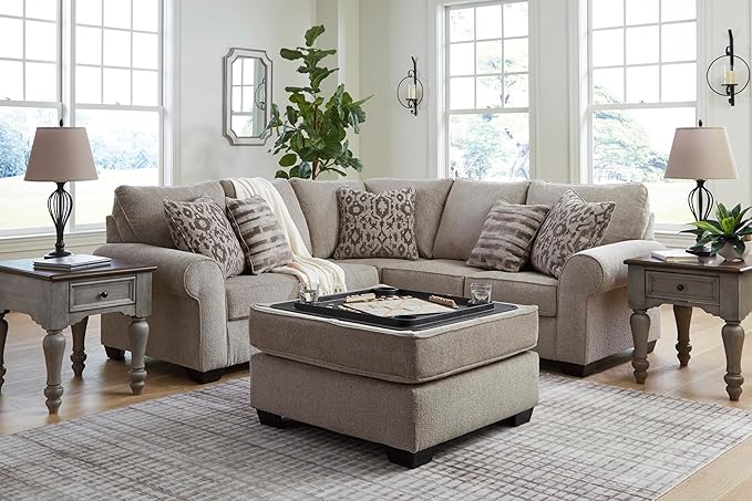 Signature Design by Ashley Claireah Casual L-Shaped 2-Piece Sectional with Loose Seat Cushions and 5 Accent Pillows, Beige