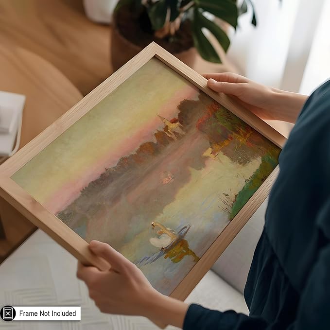 Poster Master Vintage Pond in Radziejowice Poster - Retro Swan Print - Lake Art - Landscape Art - Farmhouse Art - Animal Lover Art - Aesthetic Living Room or Office Decor - 8x10 UNFRAMED Wall Art