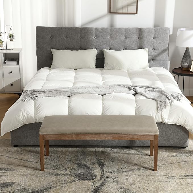 PU Leather Dining Bench Upholstered Entryway Bench Farmhouse Shoe Bench Seat Ottoman for Hallway Living Room Bedroom End of Bed Dining Room Kitchen, 45.5" Long, Gray