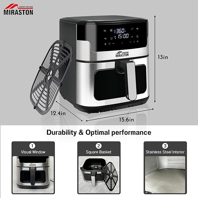 8.5QT Air Fryer, Family Size Digital Air Fryers, Nonstick Square Basket, Smart Touchscreen with 8-Preset, Air Frying, Reheat Leftovers, Party Food, Fast Cooking, Dishwasher-Safe, for Kitchen