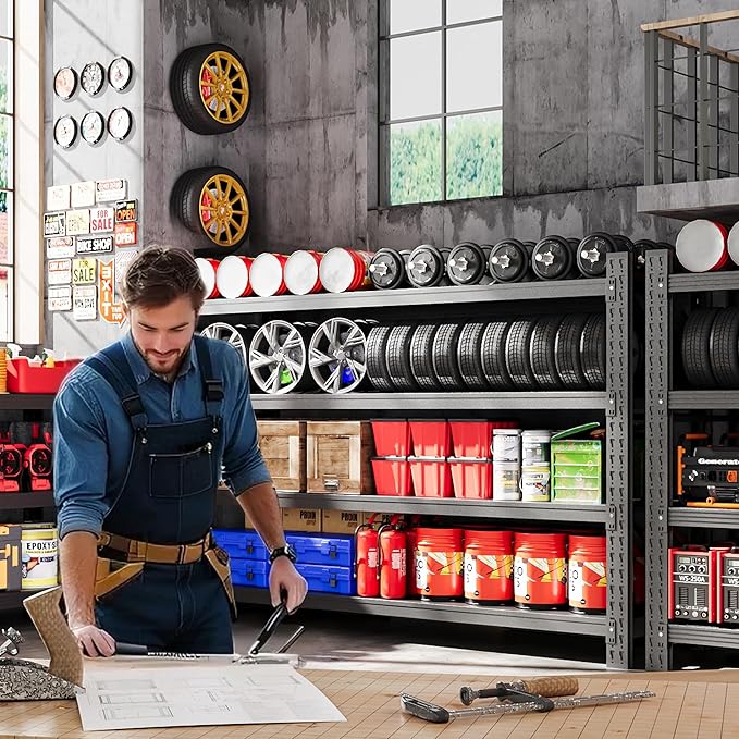 75” W Heavy Duty Metal Shelf, 8000LBS Metal Garage Shelving Units, 4 Tier Storage rack shelves, Steel Industrial Shelving , Adjustable Standing Shelf for Basement/Warehouse 75"W x 24"D x 70"H, Black