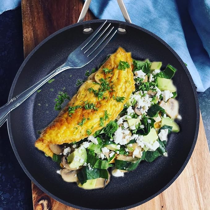 MsMk Large Frying Pan, 12-Inch PFOA Free Nonstick Meat Omelet Skillet, Stay-Cool Handle, Titanium and Diamond Non Stick Coating From USA, Smooth Stainless Steel Base Induction Compatible