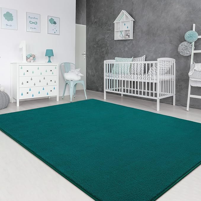 Soft Rugs for Living Room 4x6 Teal Green, Minimalist Area Rug for Bedroom Nursery Dining Table Dorm, Throw Rugs for Men Boys Girls Kids Room Indoor Floor Carpets