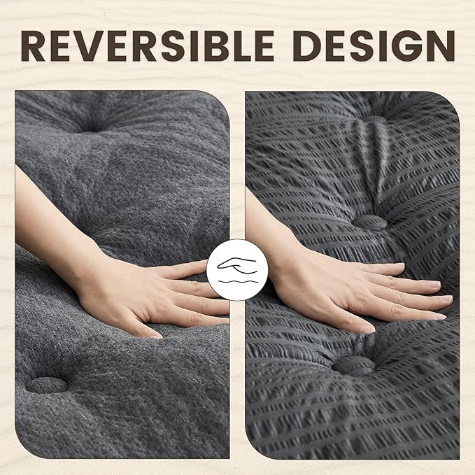 QUIETSEA Reversible Twin XL Mattress Topper Egg Crate Memory Foam Mattress Topper, Bamboo Viscose Mattress Pad Twin XL, Noiseless Waterproof Mattress Cover with Deep Pocket up to 21"(39" x 80", Grey)