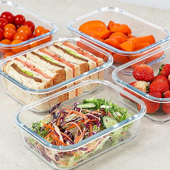 30 oz 5 Pack Glass Meal Prep Containers, Glass Storage Containers with Lids - Dishwahser, Microwave, Oven and Freezer Safe, Green