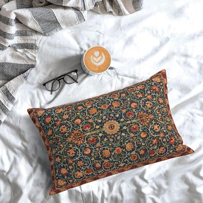 Boho Floral Pillow Covers 12x20 Set of 2, William Morris Flower Pattern Design Decorative Throw Pillows Bohemian Vintage Farmhouse Cushion Pillow Covers for Sofa Couch Bed Outdoor Decor