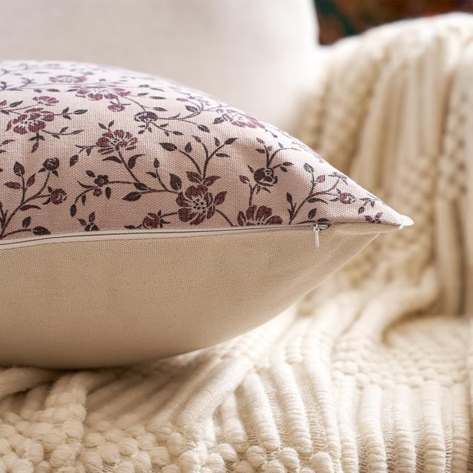 Alerfa Set of 2 Floral Pillow Covers 20x20, Vintage Block Print Throw Pillow Covers Decorative Farmhouse Accent Couch Pillows for Living Room Bedroom, Pompeii Red