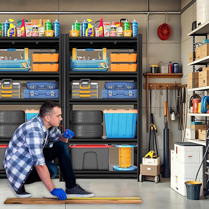 5-Tier Storage Shelving 32" W Steel Heavy Duty Shelving Unit with Shelves for Heavy Duty Metal Shelving Adjustable Garage Shelving Rack Storage Kitchen, 63" H X 32" W X 16" D, Black