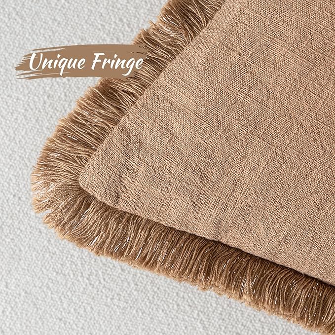 MIULEE Decorative Lumbar Throw Pillow Covers Neutral Linen Fringe Throw Pillows Set of 2 Brown Boho Farmhouse Cushion Covers with Tassels for Couch Sofa Bed Living Room Spring Home Decor 12x20 Inch