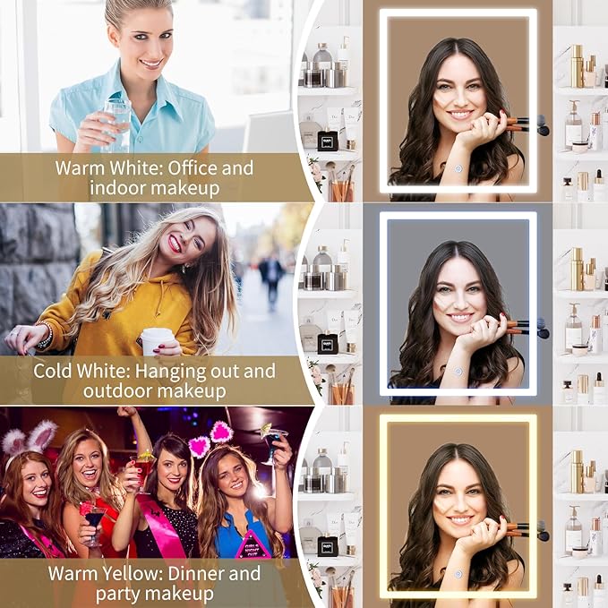 Garvee Vanity Desk with Lights | Tri-Mode LED Lighted Mirror & Charging Station | Makeup Vanity Set with 6 Shelves, 2 Drawers, Soft Cushion Stool | Dimmable Vanity Desk for Bedroom (Marble White)