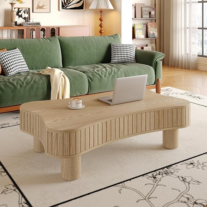 42.5'' Modern Lift Top Coffee Table for Living Room, Solid Natural Wood Center Table, Fluted Panel Design, Storage Compartments, 42.5x27.2 Inch Surface, Hydraulic Lift Mechanism, Easy Assembly