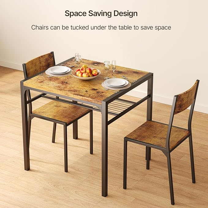 Gizoon Dining Table Set for 2, 3 Piece Kitchen Table with 2 Chairs for Small Space, Apartment, Kitchen, Dining Room, Space-Saving