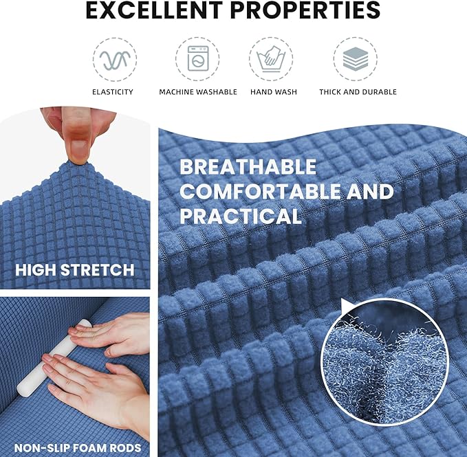 LURKA Stretch Sofa Slipcovers 1 Piece Couch Covers for 3 Cushion Couch Sofa Furniture Protector Full Sofa Covers with Elastic Bottom for Kids and Dog (Large, Blue)