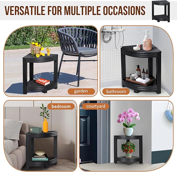 Shower Stool for Inside Shower, Non-Slip Shower Bench, Sturdy Corner Shower Stool with Storage Shelf, Waterproof Shower Stool for Shaving Legs and Bathroom Safety, Space Saving Design