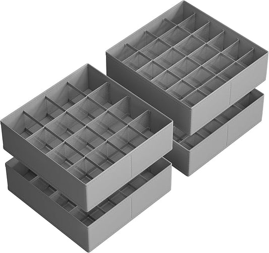 SONGMICS Set of 4 Underwear Organizers, Drawer Organizers, Dresser Closet Storage, 80 Cells (2x16+2x24), Foldable Dividers, 11.8 x 11.8 x 3.9 Inches, for Socks, Ties, Belts, Dove Gray URUS011G01