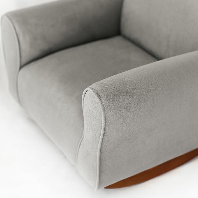 Toddler Personalized Armchair, Kids Upholstered Rocking Chair with Personalization, Toddler Chair with Personalized Name, Comfy Child Armchair, (Grey Suede, Rockers)