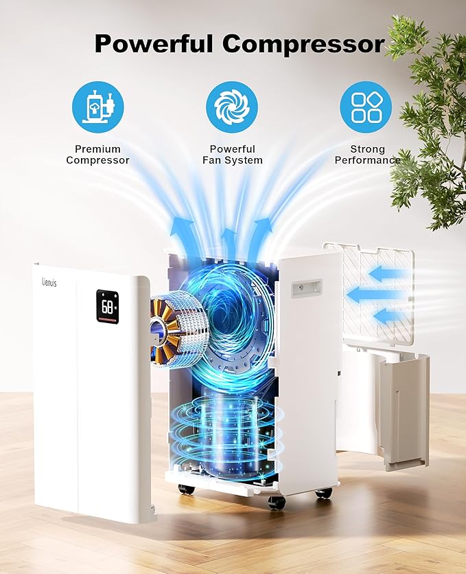 4500 Sq. Ft Dehumidifier for Basement, Lienuis 50 Print Dehumidifiers for Home with Drain Hose, Auto or Manual Drainage, Humidity Control, Dry Clothes Function, 24H Timer,1.06 Gallon Water Tank