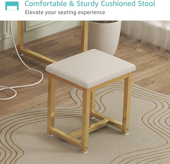 Makeup Vanity Desk No Mirror with Chair for Girls, White Small Vanity Table Set with Fabric Drawers, Power Outlet Without Mirror, Modern Make Up Desk for Bedroom