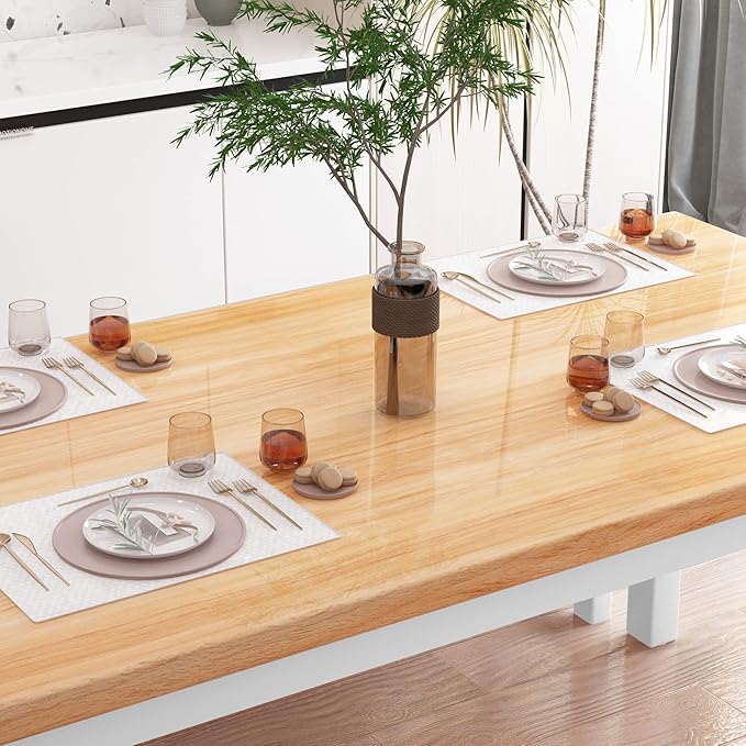 AWQM 43.3" Dining Table Set for 4, Kitchen Dining Table with 2 Benches, Dining Room Table Set with Metal Frame & Thickened Board for Kitchen, Restaurant, Oak