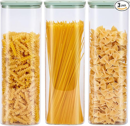 Square Glass Food Storage Jars with Lids[Set of 3], Perfect for Pasta, Cookies, Nuts, Coffee, Cereal, Flour, Organize Your Kitchen with these BPA-Free Glass Jars with Silicone Lids