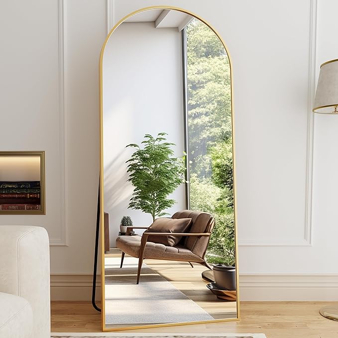 Full Length Mirror, 78"x38" Arched Floor Length Mirror with Stand, Gold Body Mirrors Hanging or Leaning, Wall Mirrors Freestanding with Aluminum Frame for Living Room, Bedroom