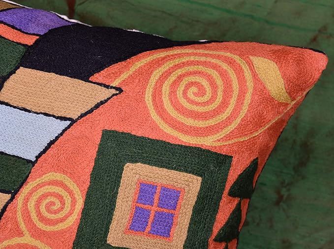 Klimt Orange Modern Throw Pillow Cover | Orange Abstract Pillow | Modern Couch Pillow | Contemporary Throw Pillows | Modern Outdoor Pillow | Mid Century Chair Cushions | Handmade Wool Size 18x18